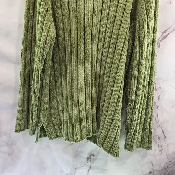 Vintage Y2K Sweater Women 3X Green Chenille Cable Knit Turtleneck Oversized - Picture 7 of 14